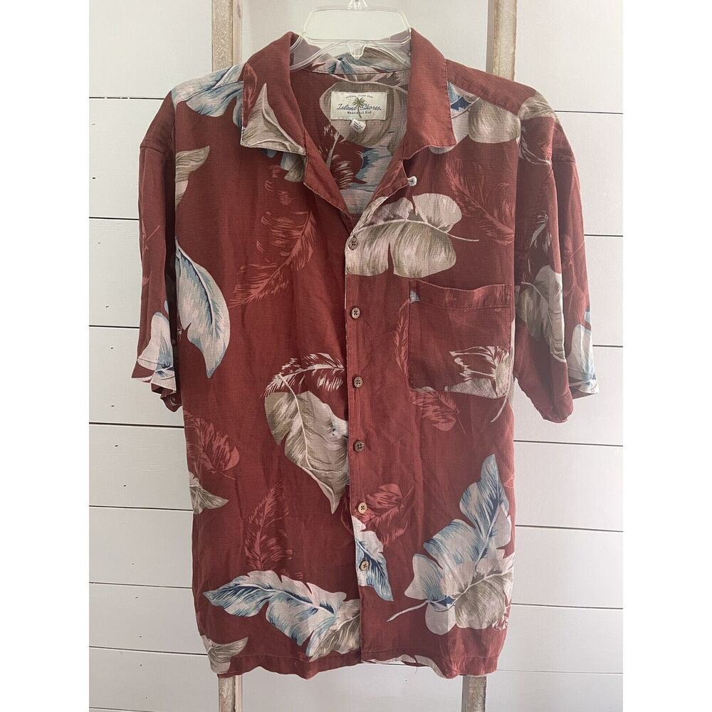 Island Shores Men’s Floral Silk Short Sleeve Hawaiian Shirt Camp Shirt Size L